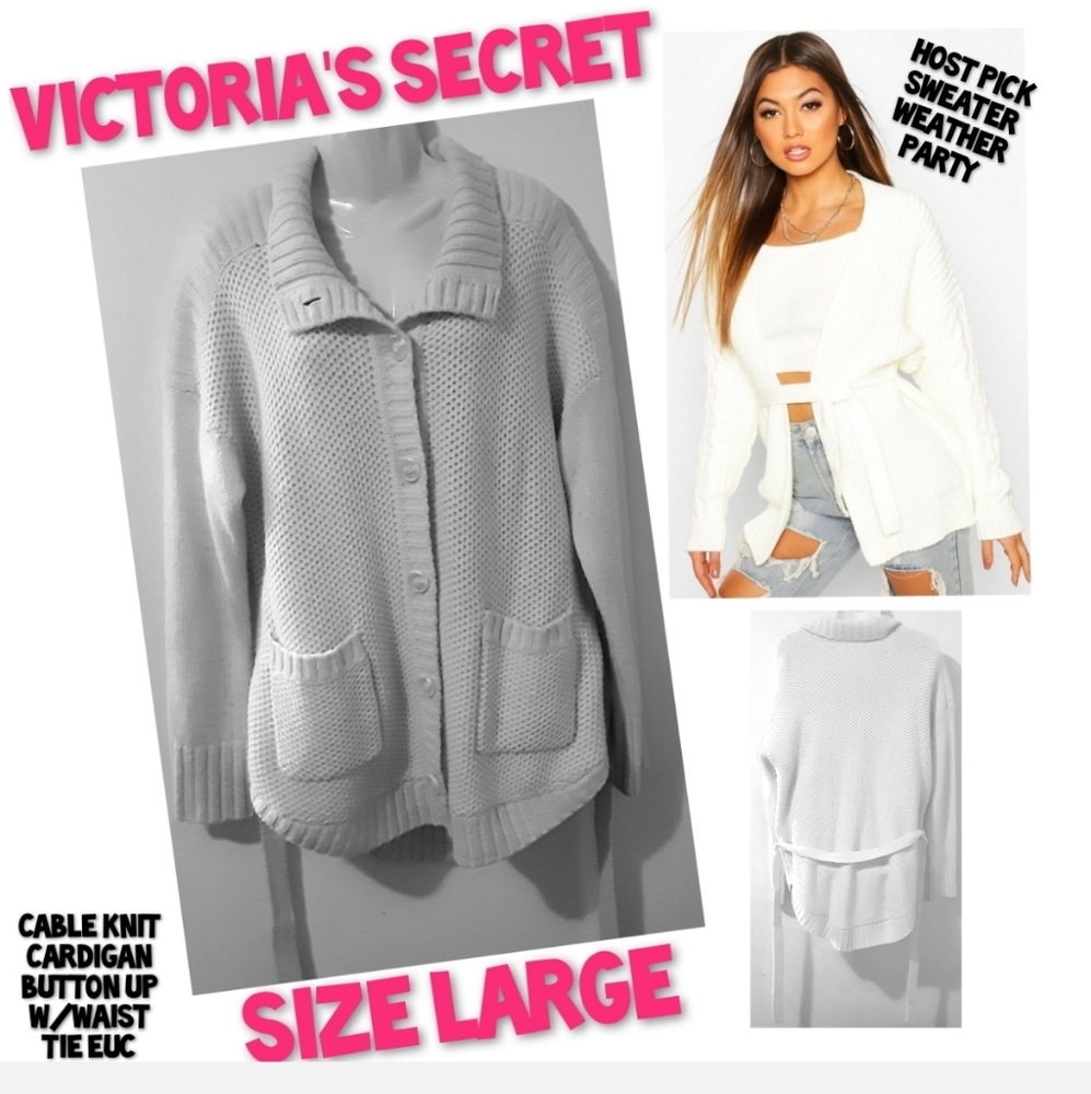 Victoria's Secret Cable Knit Cardigan Waist Tie Size L - Picture 1 of 12